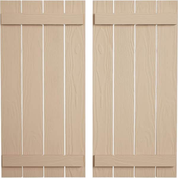 Ekena Millwork 23.5 in. x 50 in. Timberthane Polyurethane 4-Board Spaced Board-n-Batten Sandblasted Faux Wood Shutters Pair
