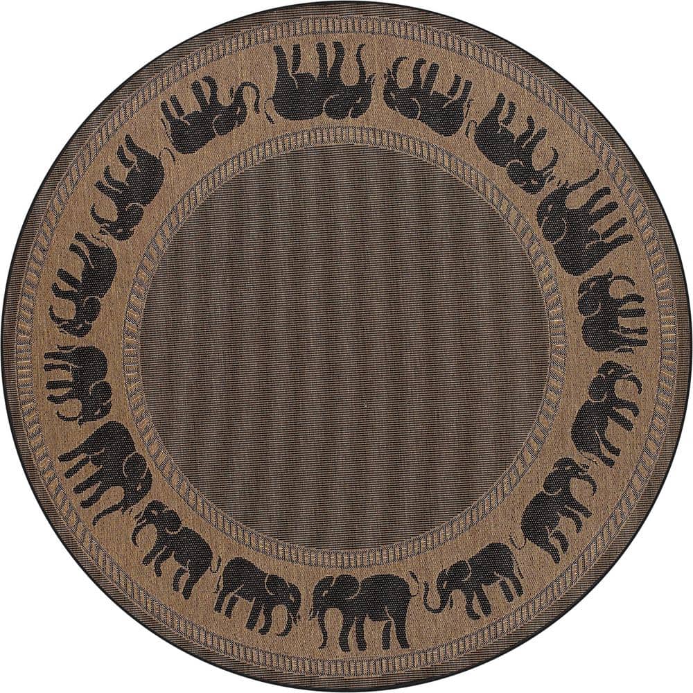 Couristan Recife Elephant CocoaBlack 9 ft. x 9 ft. Round Indoor