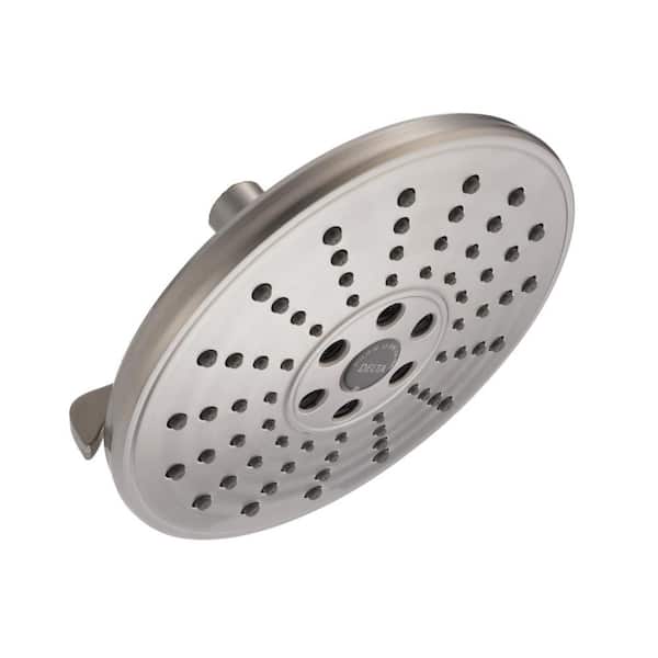 Delta 3-Spray Patterns 1.75 GPM 7.69 in. Wall Mount Fixed Shower Head with H2Okinetic in Lumicoat Stainless