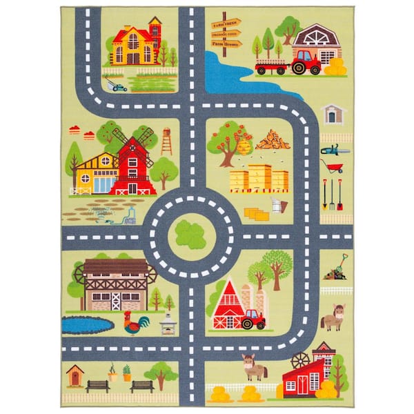 SAFAVIEH Kids Playhouse Light Green/Dark Gray 7 ft. x 9 ft. Machine Washable Novelty Area Rug