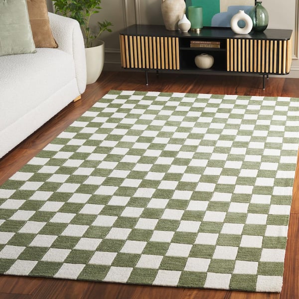 Ebony 3 ft. x 5 ft. Green/Ivory Checkered Geometric Area Rug