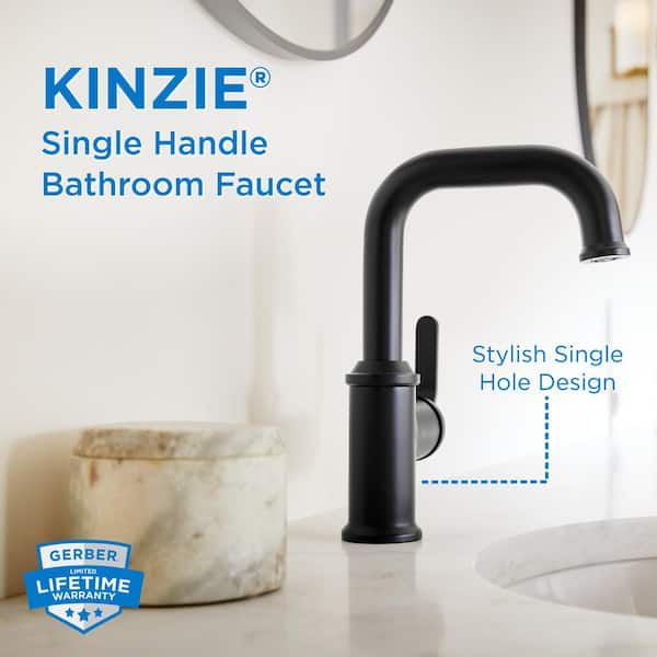 Kinzie Single Handle Single Hole Bathroom Faucet with Metal Touch Down Drain Included in Satin Black