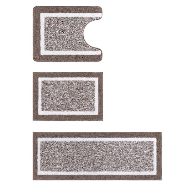 3-Piece Bath Mat Set in Coffee with 18 in. x 48 in. Plush Bath Rug, U-Shaped Contour Toilet Mat for Bathroom Bedroom