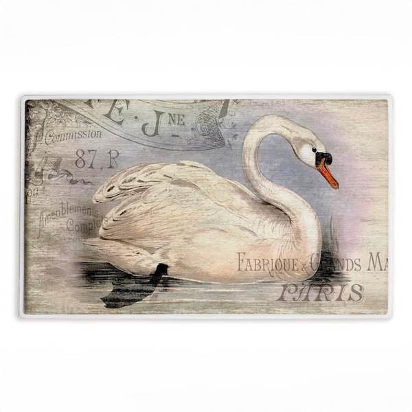 French Swan Vintage Motif 18 in. x 30 in. Beige Graphic Polyester Blend Rectangle Bath Mat