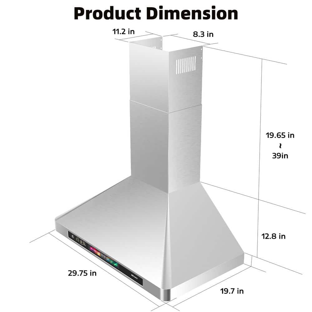 30 Inch Stainless Steel Wall Mount Range Hood with LED Lights