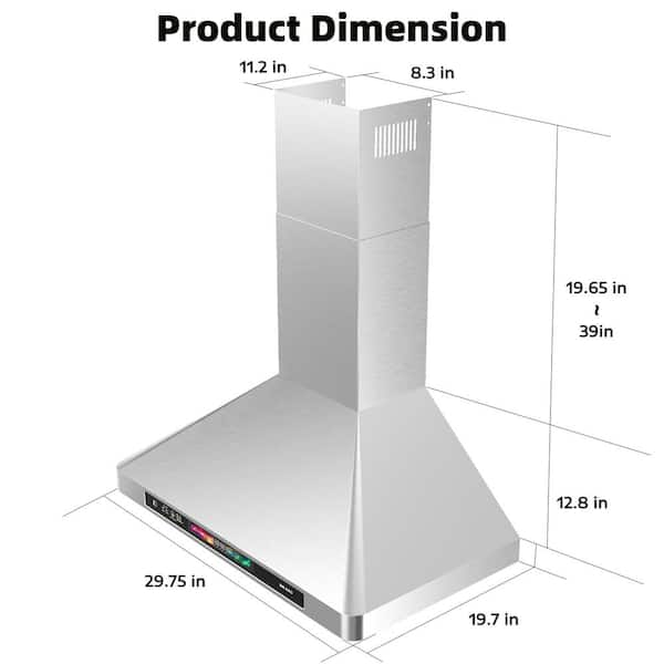 30 in. 900 CFM Range Hood in Sliver Stainless Steel Wall Range Hood with 4 Speed Exhaust Fan and 4 Adjustable Lights, Silver