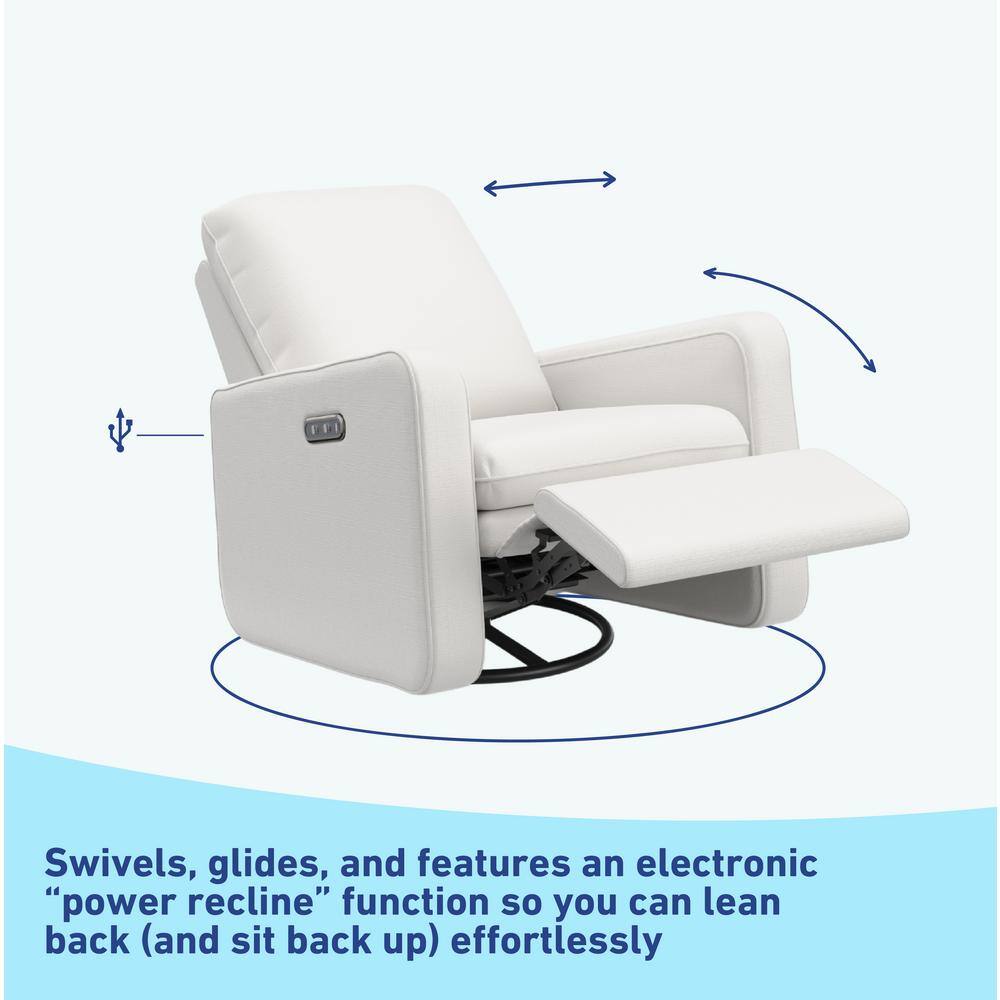 Ivory Basketweave Fully Upholstered Power Recliner Swivel Glider