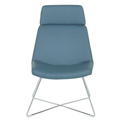 Geena Blue Vinyl Lounge Chair with Chrome Sled Base