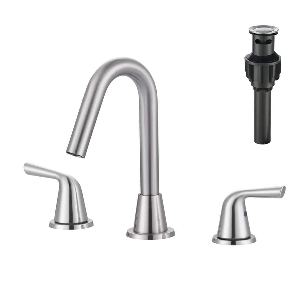 Brushed Nickel 8-Inch Double Handle Widespread Bathroom Faucet