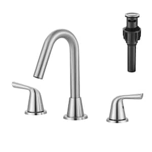 8 in. Widespread Double Handle Bathroom Faucet with Pop Up Drain and cUPC Certified Supply Lines in Brushed Nickel