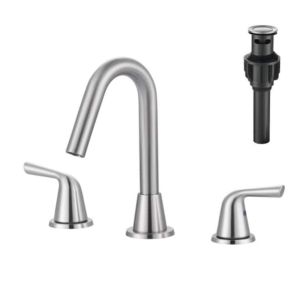 IVIGA 8 in. Widespread Double Handle Bathroom Faucet with Pop Up Drain and cUPC Certified Supply Lines in Brushed Nickel