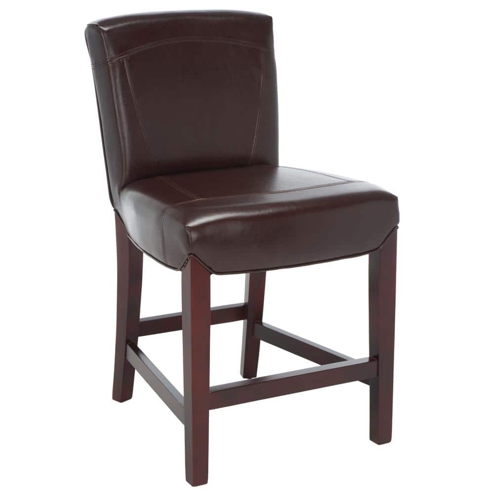 Brown Leather and Wood Parsons Counter Stool