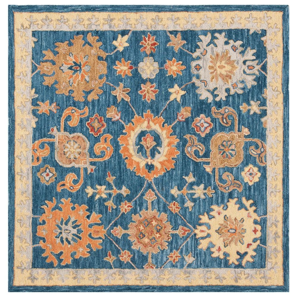 Blossom 6 ft. x 6 ft. Navy/Brown Border Floral Square Area Rug price history on PriceWatchPro
