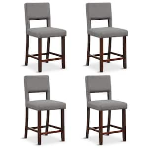 4-Pcs 24.5 in. Grey Linen Fabric Counter Height Bar Stool Set withBack and Rubber Wood Legs