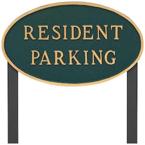 10 in. x 18 in. Large Oval Resident Parking Statement Plaque Sign with 23 in. Lawn Stakes - Green/Gold