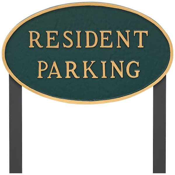 Montague Metal Products 10 in. x 18 in. Large Oval Resident Parking Statement Plaque Sign with 23 in. Lawn Stakes - Green/Gold