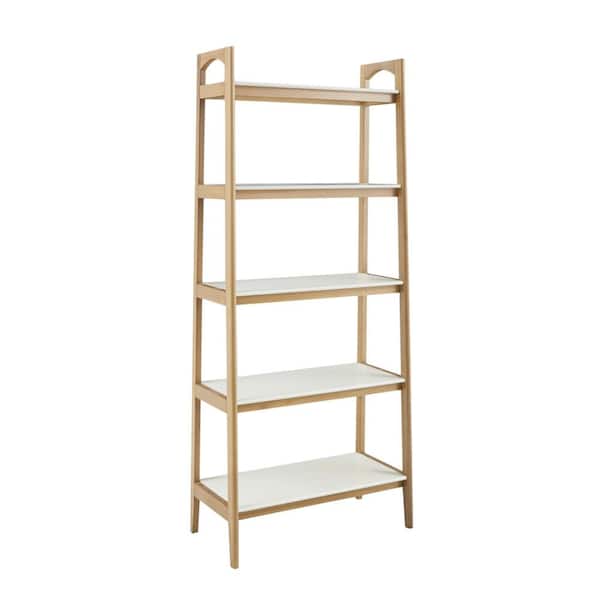 Avalon 73 in. Tall Off-White/Natural Wood Bookcase