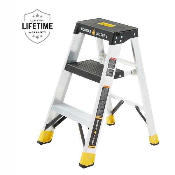 Gorilla Ladders 2.5 ft. Aluminum Step Ladder 9 ft. Reach Pro Dual Platform Compact, 300 lbs. Capacity Type IA Duty Rating