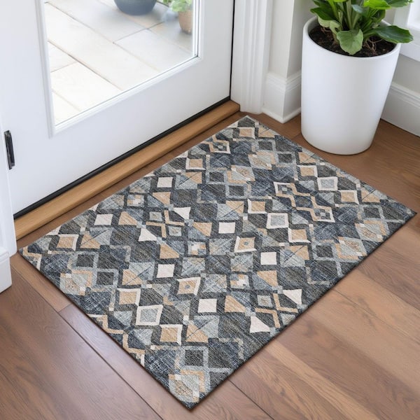 Mayfield Premium Machine Washable Abstract AMF1308 Graphite 2 ft. x 3 ft. Area Rug