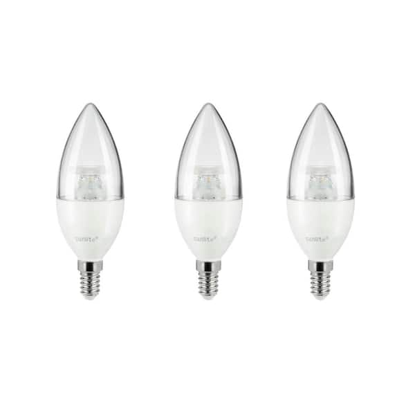 Sunlite 40-Watt Equivalent B10 Dimmable European E14 Base Clear Torpedo Tip Chandelier LED Light Bulb in 2700K (3-Pack)