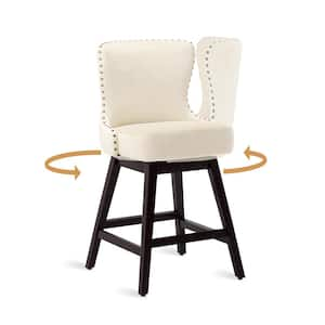 Zola 26 in. off-white Wood Frame Fabric Upholstered Swivel Bar Stool (Set of 1)