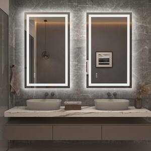 40 in. W x 24 in. H Rectangular Frameless Front & Back Lighted Anti-Fog Wall Bathroom Vanity Mirror, Tempered Glass, ETL