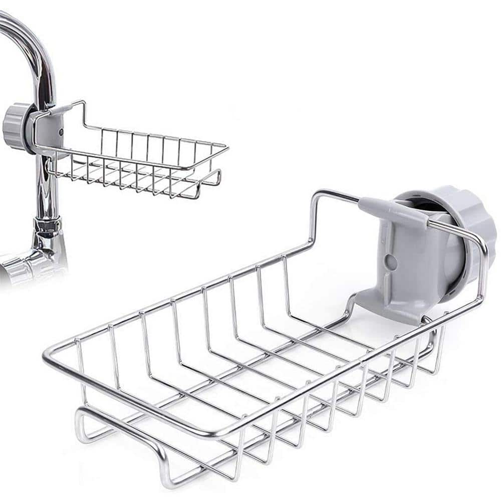 NCARSTER Stainless Steel Faucet Rack, 2 Pcs Kitchen Sink Caddy Faucet Rack  with Hook - Detachable Scrubbers Soap Hanging Faucet Drain Rack for