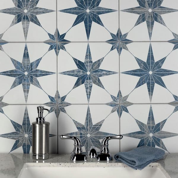 Cassis Stella Blue 9-3/4 in. x 9-3/4 in. Porcelain Floor and Wall Tile (10.88 sq. ft./Case)