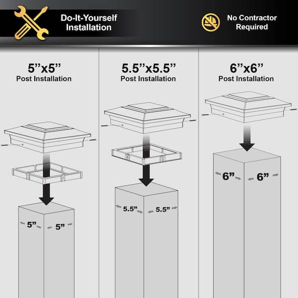 6 in. x 6 in. Black Aluminum Fence Post Cap (4-Pack)