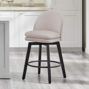 Cyprian 26 in. Beige Low Back Swivel Counter Height Bar Stool with Fabric Seat and Wood Frame