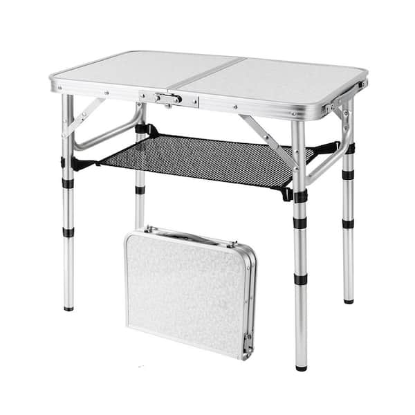 Adjustable Height 46.46 in. Silver Rectangular Aluminum Picnic Table Portable Lightweight Folding Small Table