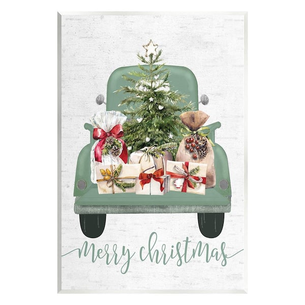 Stupell Industries Merry Christmas Truck by Lettered and Lined 1-Piece Unframed Graphic Print Travel Poster Art Print 15 in. x 10 in.
