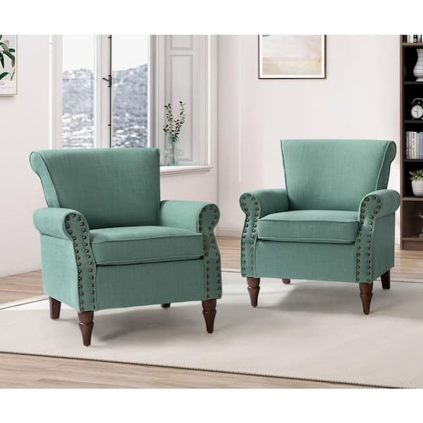 JAYDEN CREATION Cythnus Traditional Sage Nailhead Trim Upholstered Accent Armchair with Wood Legs Set of 2