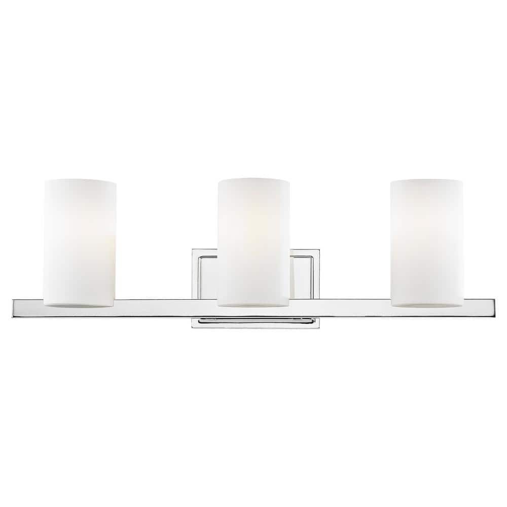 Delray 26 in. 3-Light Polished Chrome Vanity Light with Satin Opal White Gl
