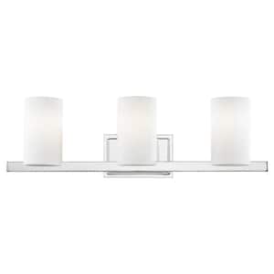 Delray 26 in. 3-Light Polished Chrome Vanity Light with Satin Opal White Glass