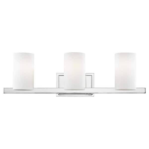Livex Lighting Delray 26 in. 3-Light Polished Chrome Vanity Light with Satin Opal White Glass