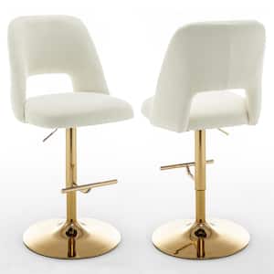 Jovana 41 in. Boucle Fabric Beige Low Back Gold Metal Frame Adjustable Bar Stool with Swivels (Set of 2)