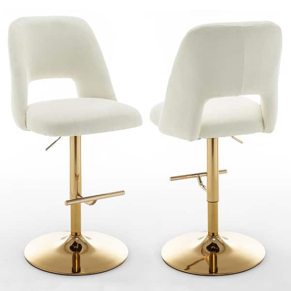 Best Quality Furniture Jovana 41 in. Boucle Fabric Beige Low Back Gold Metal Frame Adjustable Bar Stool with Swivels (Set of 2)