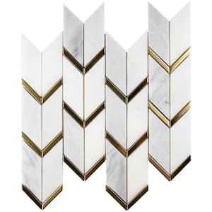 Natural Blanco White Gold 11.82 in. x 12.41 in. Chevron Polished Marble Mosaic Tile (10.2 sq. ft./Case)