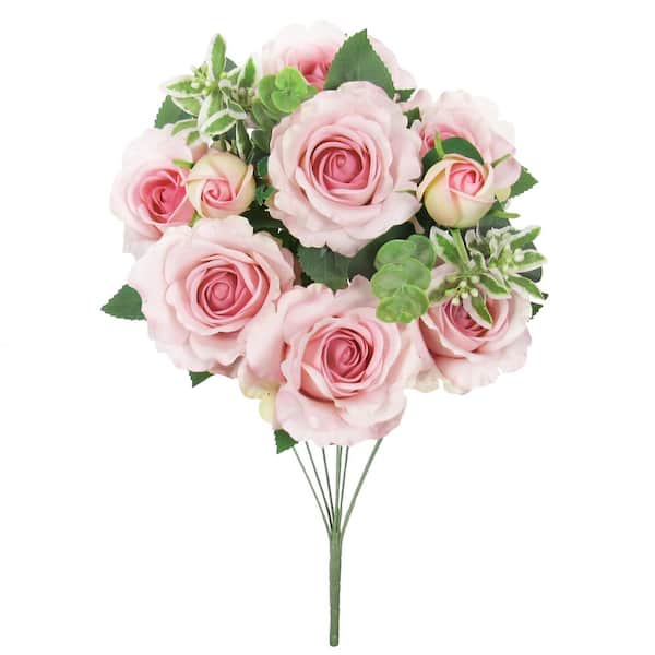 20 in. Light Pink Artificial Sweet Rose Flower Stem Bush Bouquet (Set of 2)