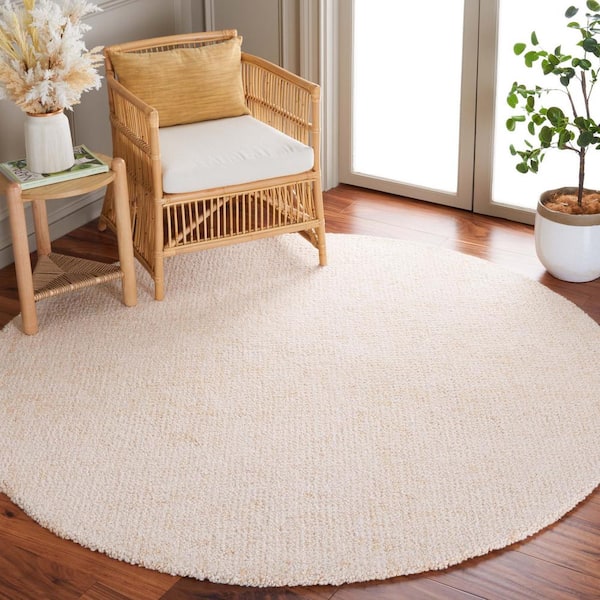 Abstract Ivory/Beige 6 ft. x 6 ft. Contemporary Marble Round Area Rug