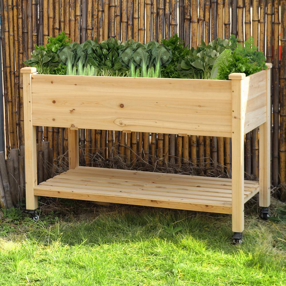 VEIKOUS 47 in. x 23 in. x 33 in. Wooden Raised Garden Bed with Lockable ...