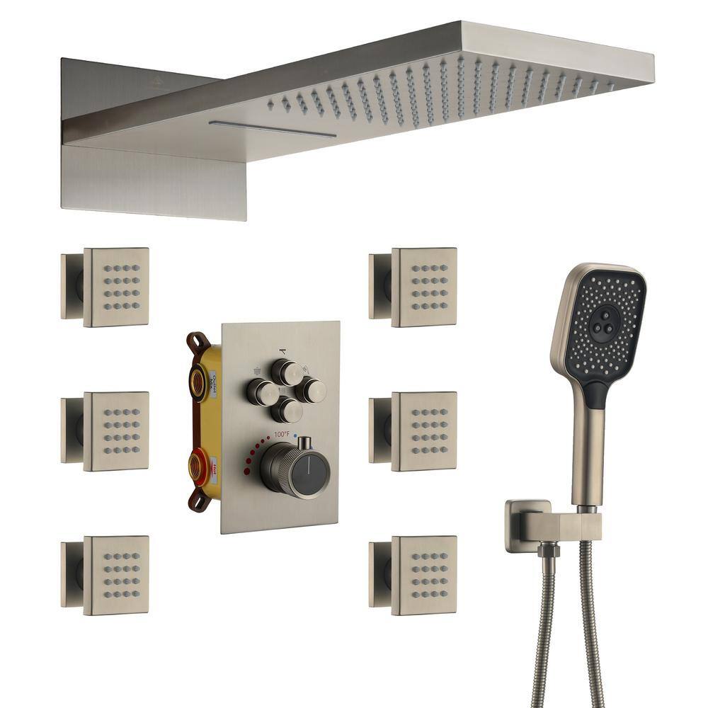 4-Spray 22 in. Rectangular Wall Mounted Dual Shower Head and Handheld Shower Head 2.5 GPM in Brushed Nickel price history on PriceWatchPro