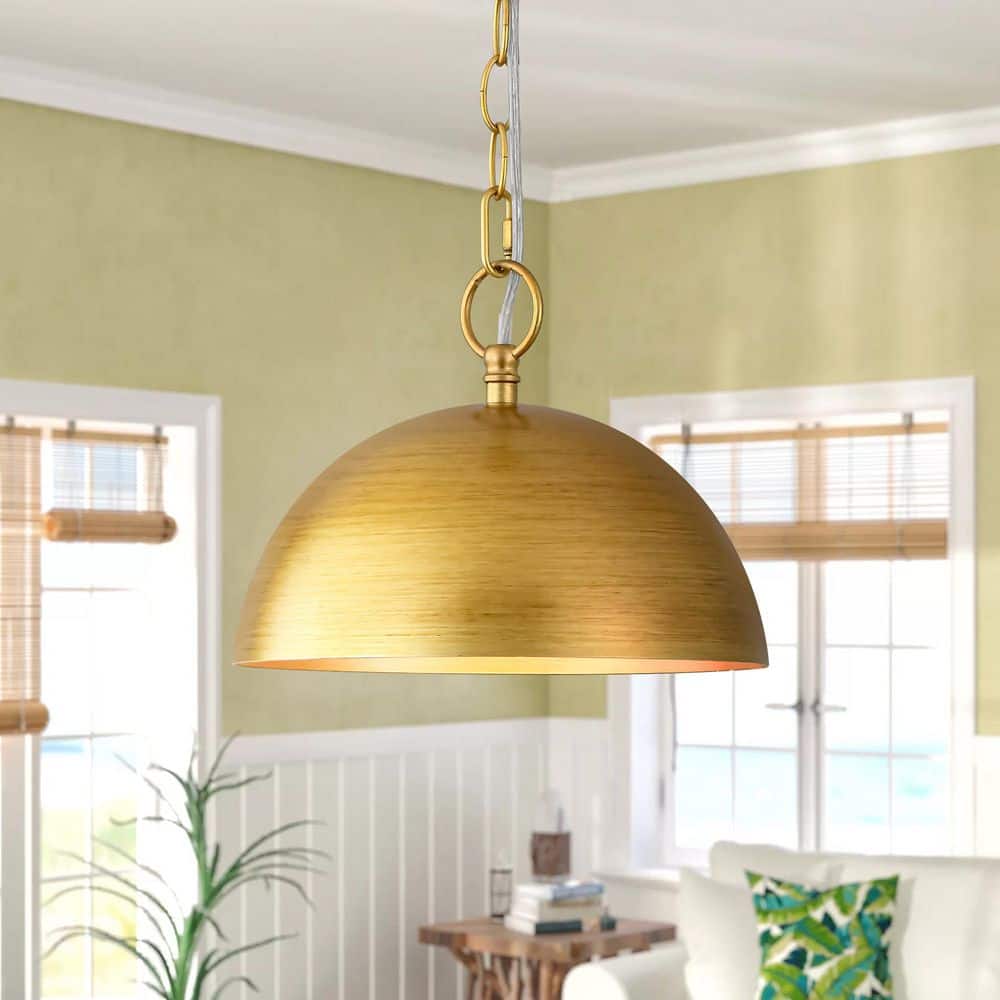 Rennnsan Jaterria 1-Light Morden Gold 9.84-in Dome Metal Pendant