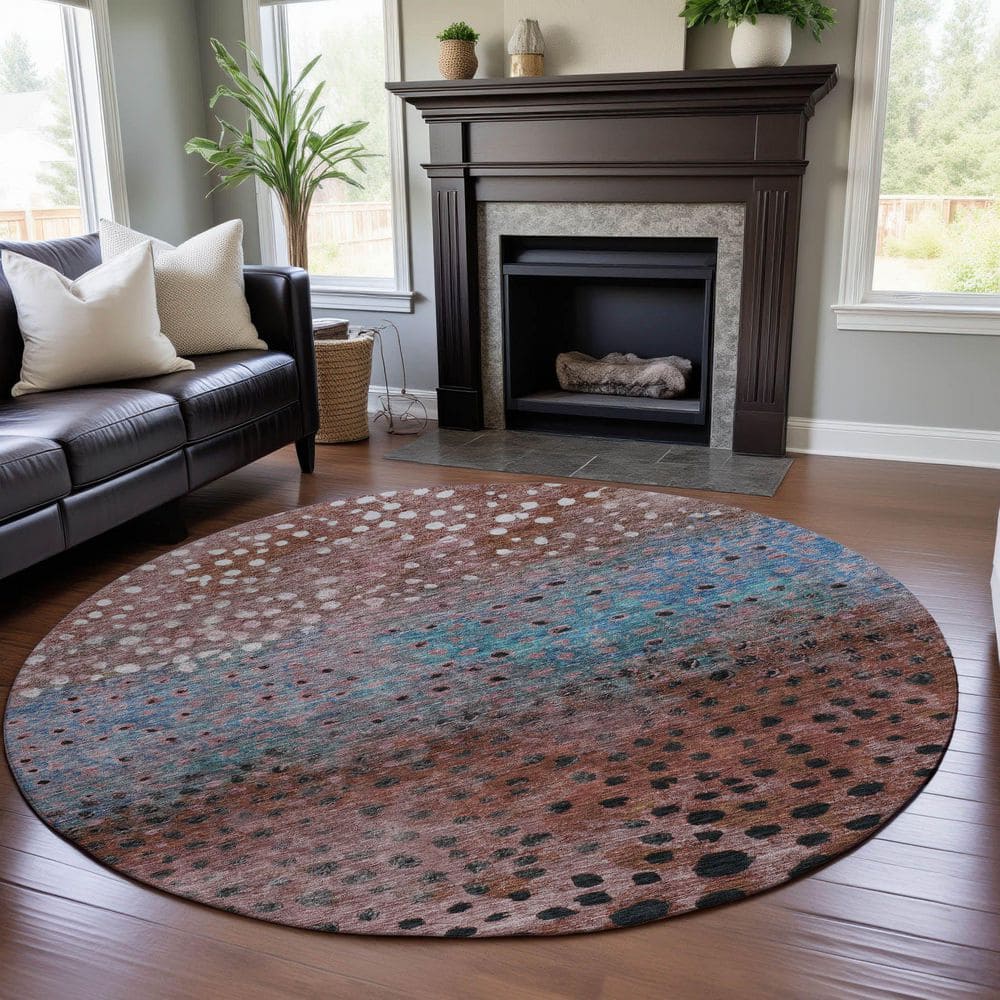 Mayfield Premium Machine Washable Abstract AMF1074 Paprika 8 ft. x 8 ft. Round Rug price history on PriceWatchPro