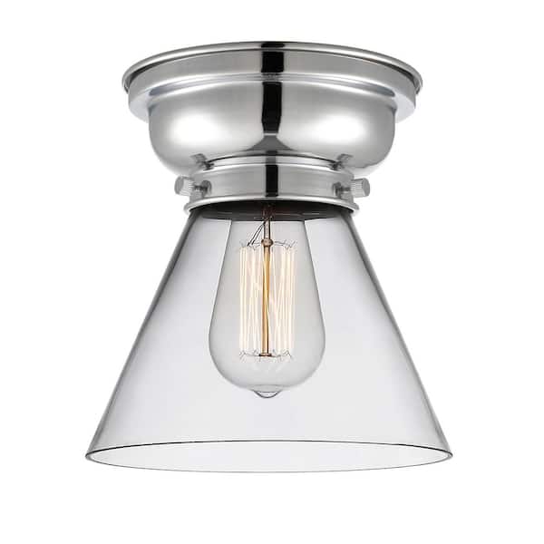 Cone 7.75 in. 1-Light Polished Chrome Industrial Flush Mount with Clear Glass Shade