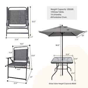 4 Seater Steel Outdoor Patio Dining Table Set, Metal Patio Furniture Table and Chair Set with Umbrella, Black