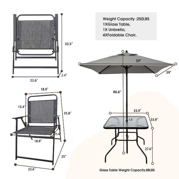 Unbranded 4 Seater Steel Outdoor Patio Dining Table Set, Metal Patio Furniture Table and Chair Set with Umbrella, Black