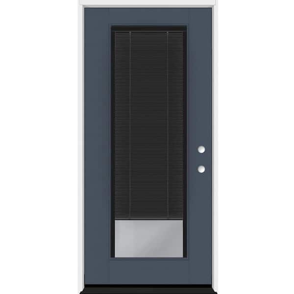 Steves & Sons Legacy 34 in. x 77 in. Full Lite Clear Glass Noir Miniblind LHIS Dark Denim Fiberglass Prehung Door with 4-9/16 in. Jamb