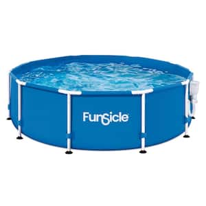 10 ft. Round 30 in. Deep Metal Frame Above Ground Swimming Pool with Pump, Blue